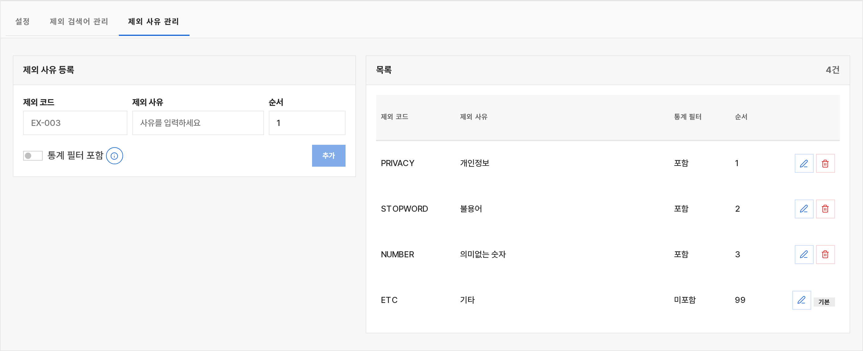 인기검색어 제외 사유 관리